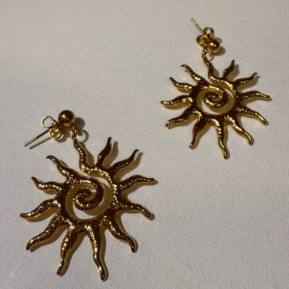 18K Gold Radiant Sun Earrings NEW! - Picture 13 of 13
